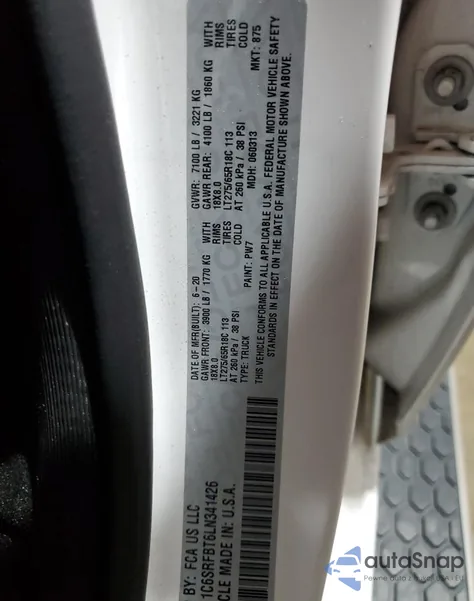 2020 Ram 1500 Big Horn/Lone Star z USA, uszkodzony, nr VIN 1C6SRFBT6LN341426